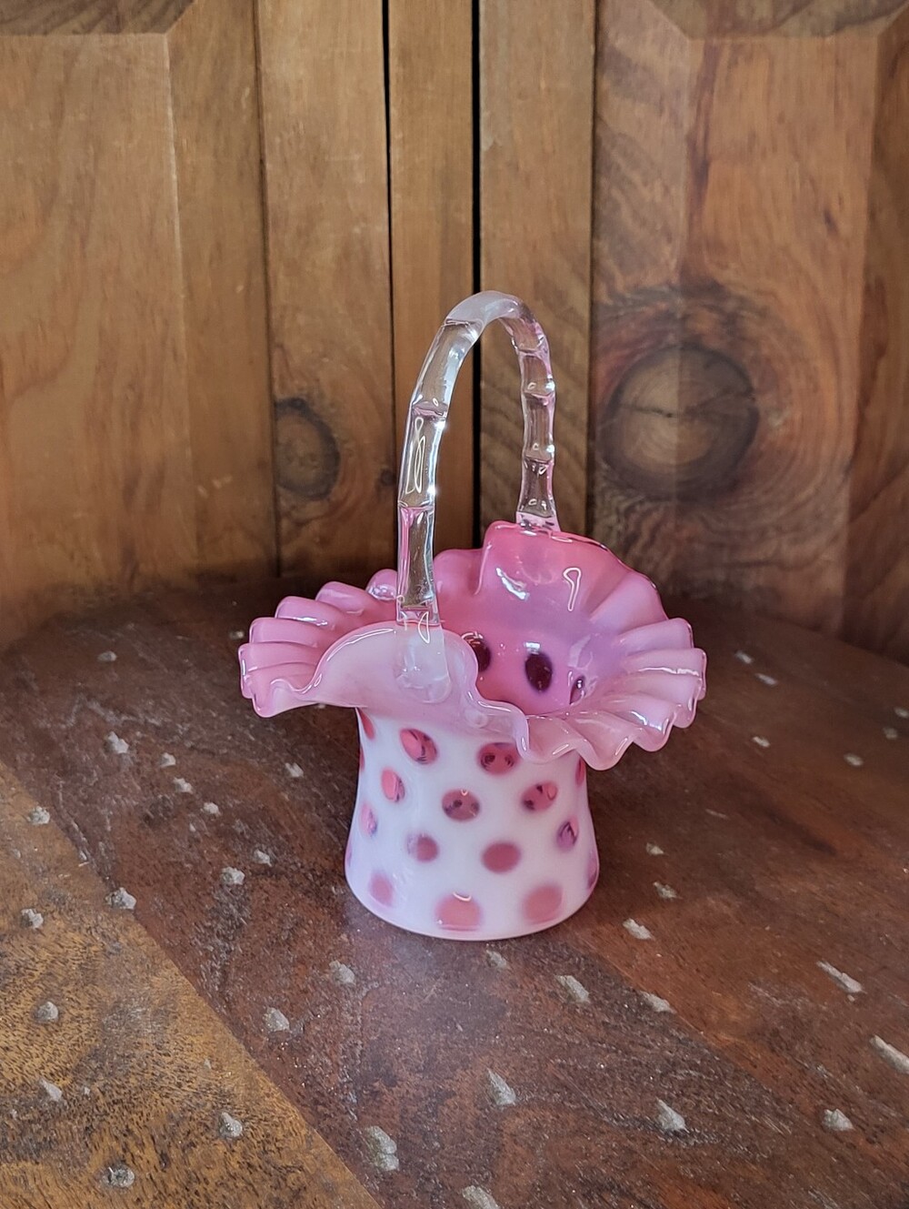 Pink Polka Glass Basket